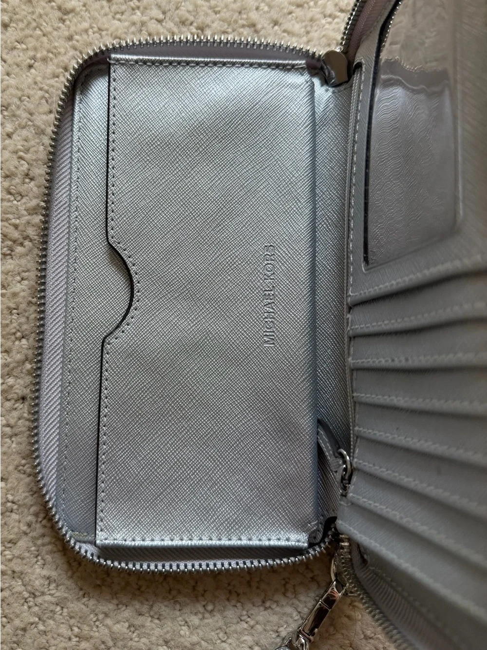 Michael Kors Glitter Zip-Around Phone Wallet in Silver